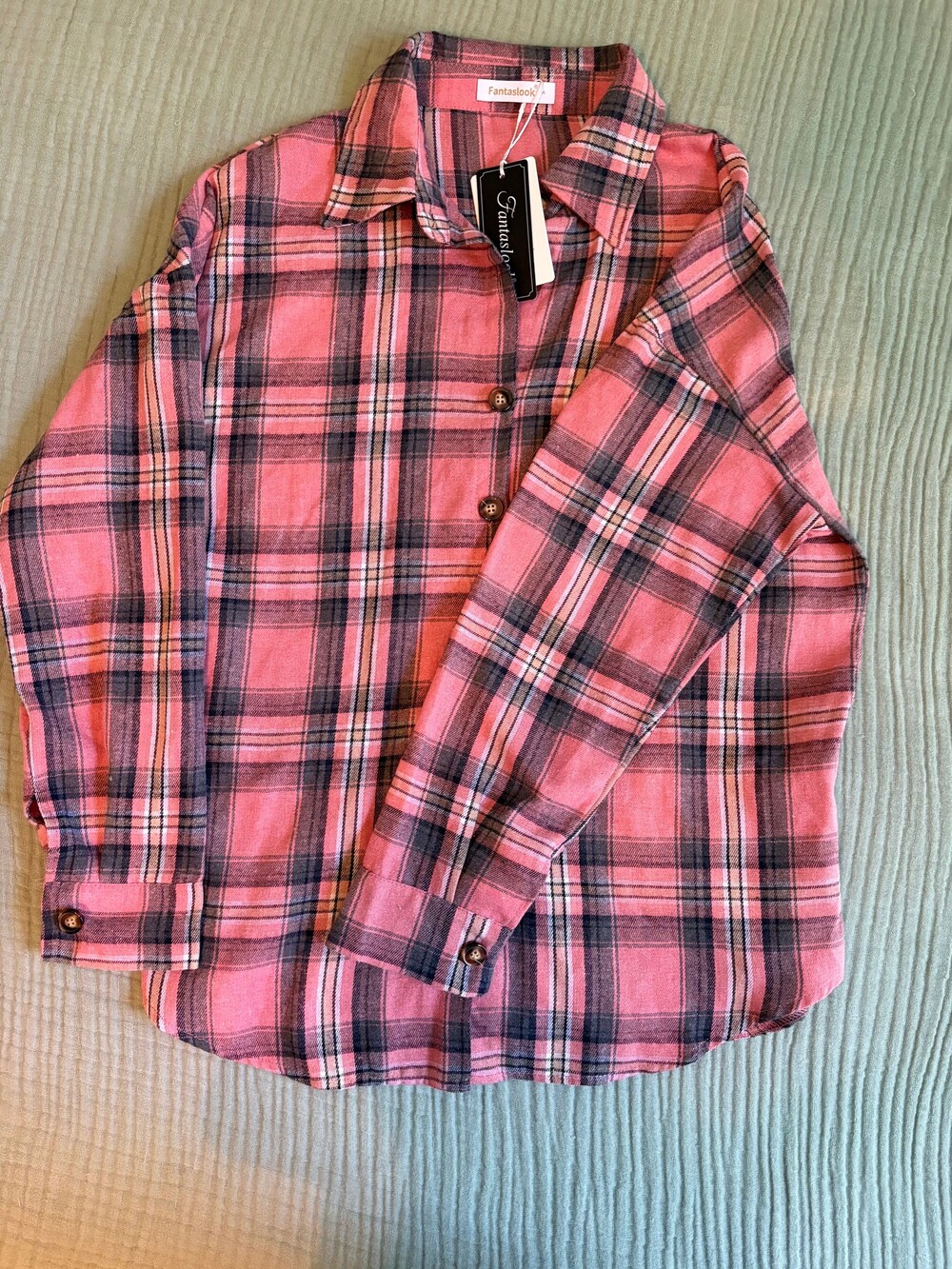 Fantaslook Small Pink Plaid Long Sleeve Button Up Shirt